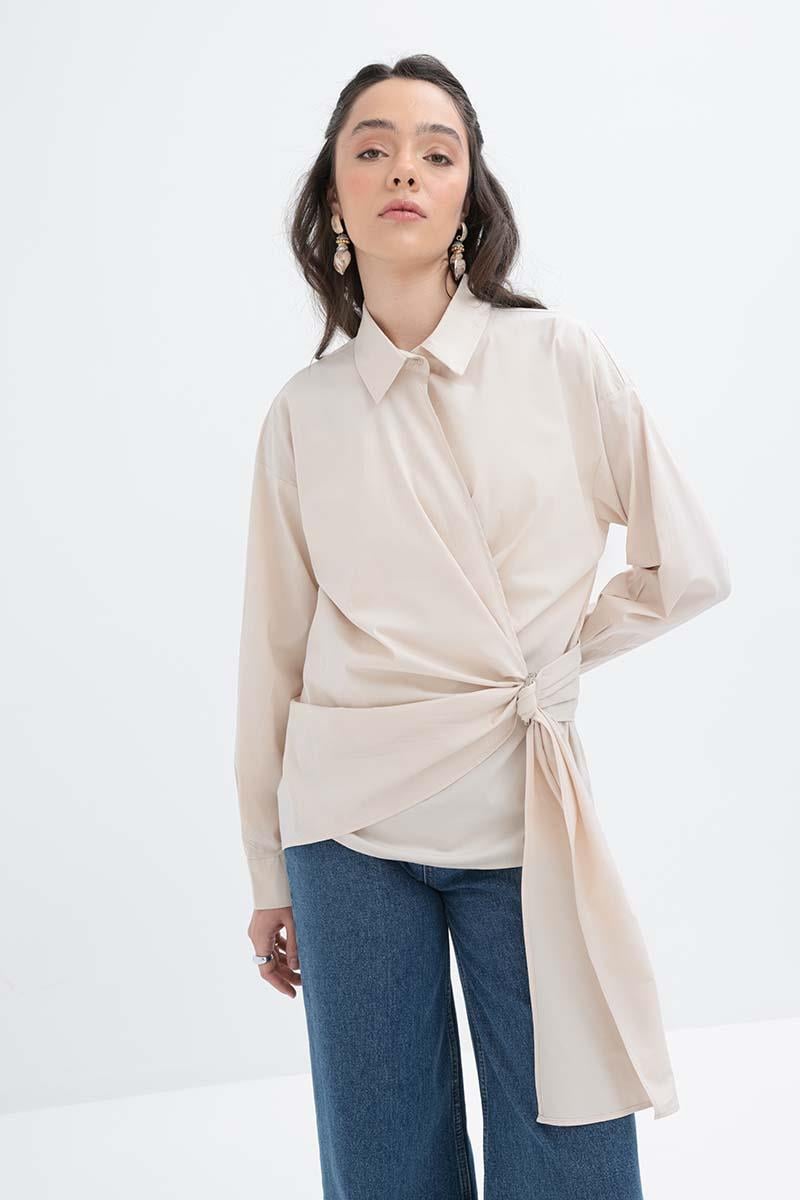 Taş-Yandan Bağlama Detaylı Gömlek