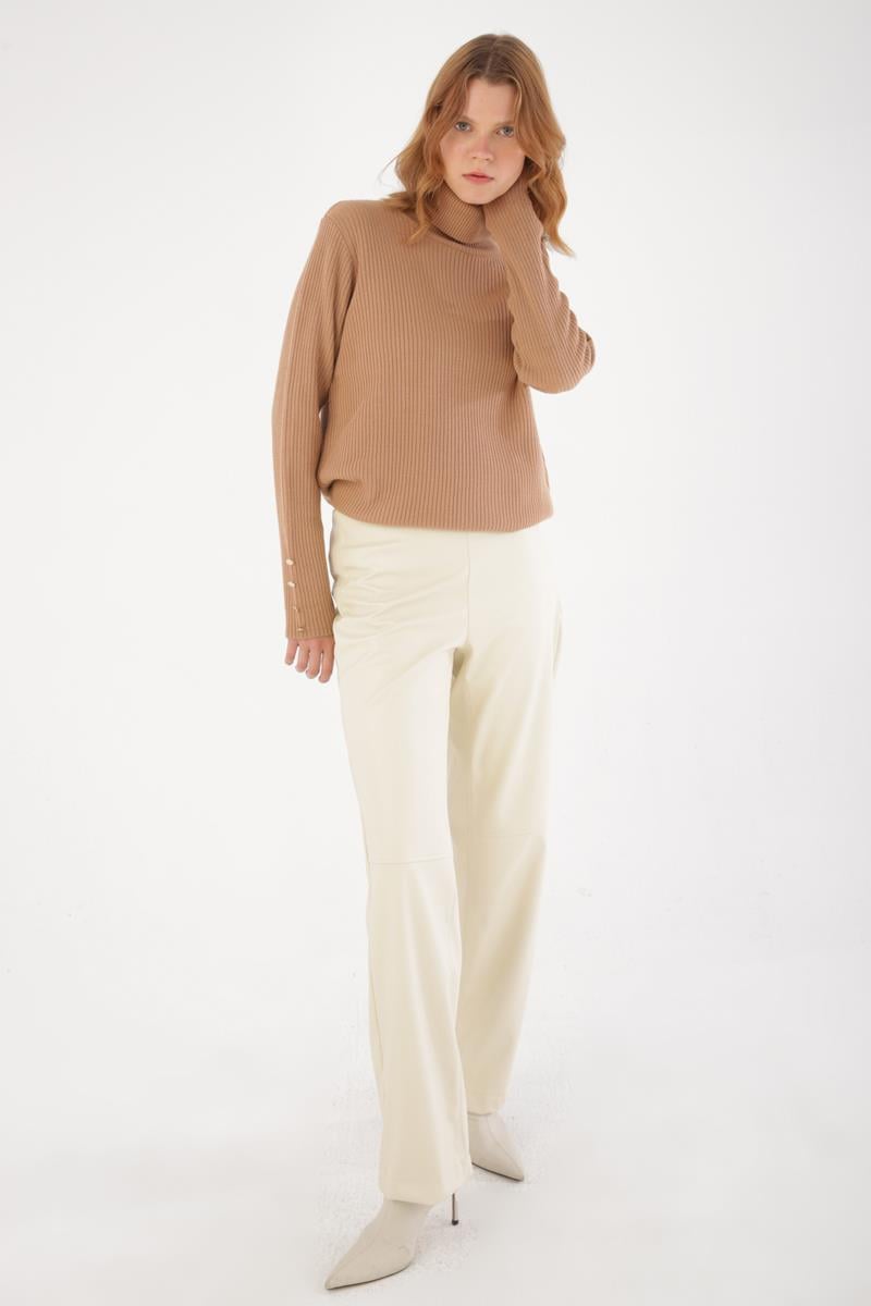 Side Zipper Stitch Detail Faux Leather Trousers