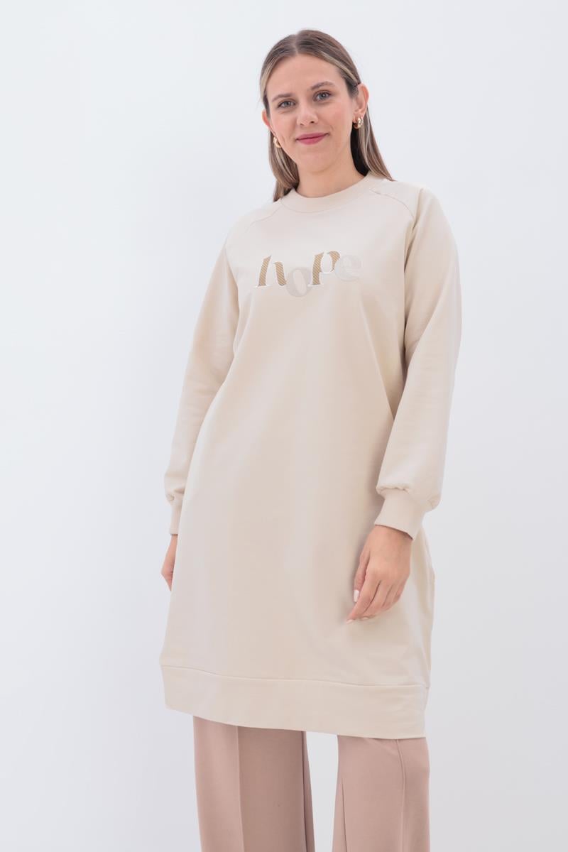 Nakışlı Fermuar Detaylı Reglan Kol Sweat Tunik