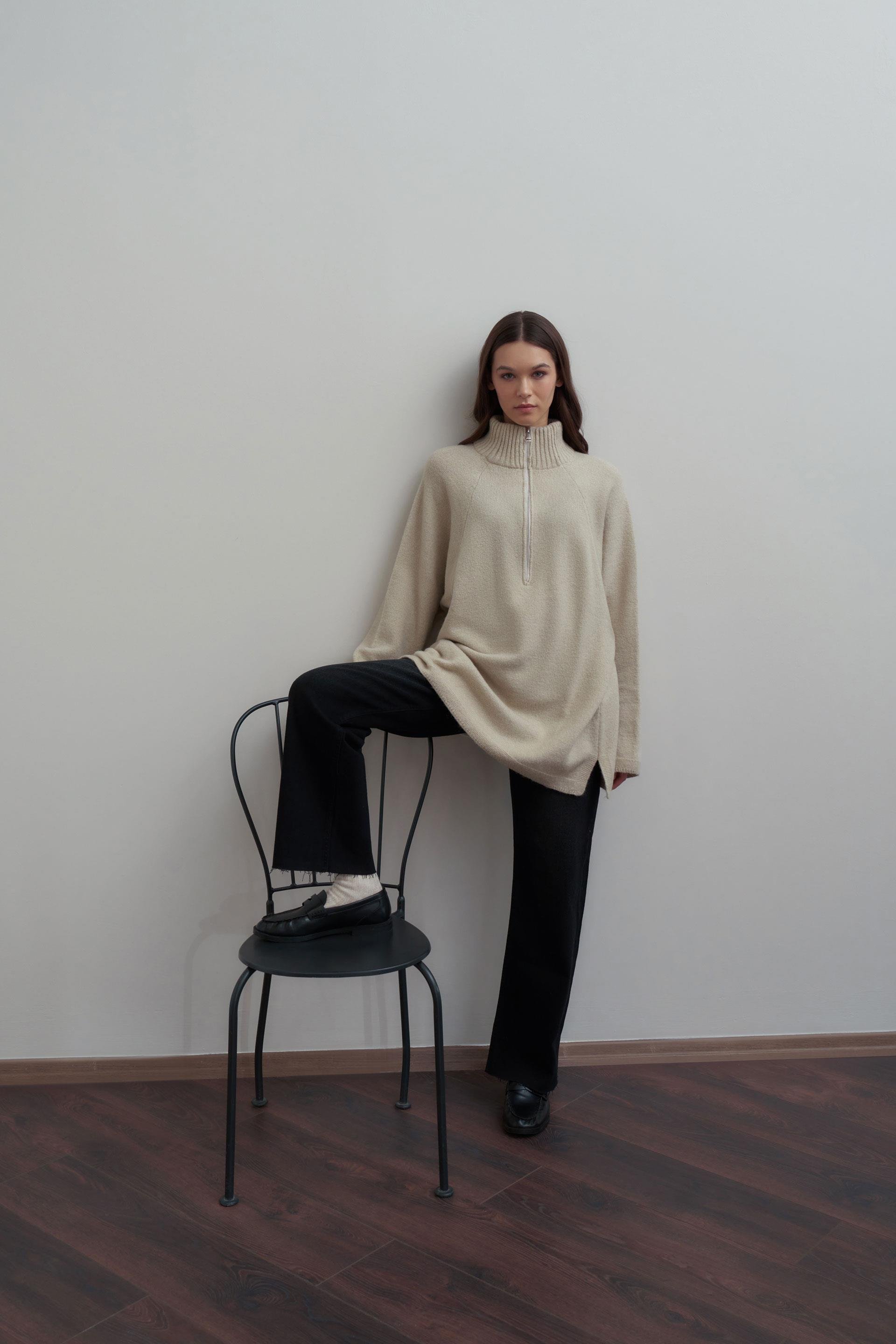 Taş-Yarım Fermuarlı Kazak