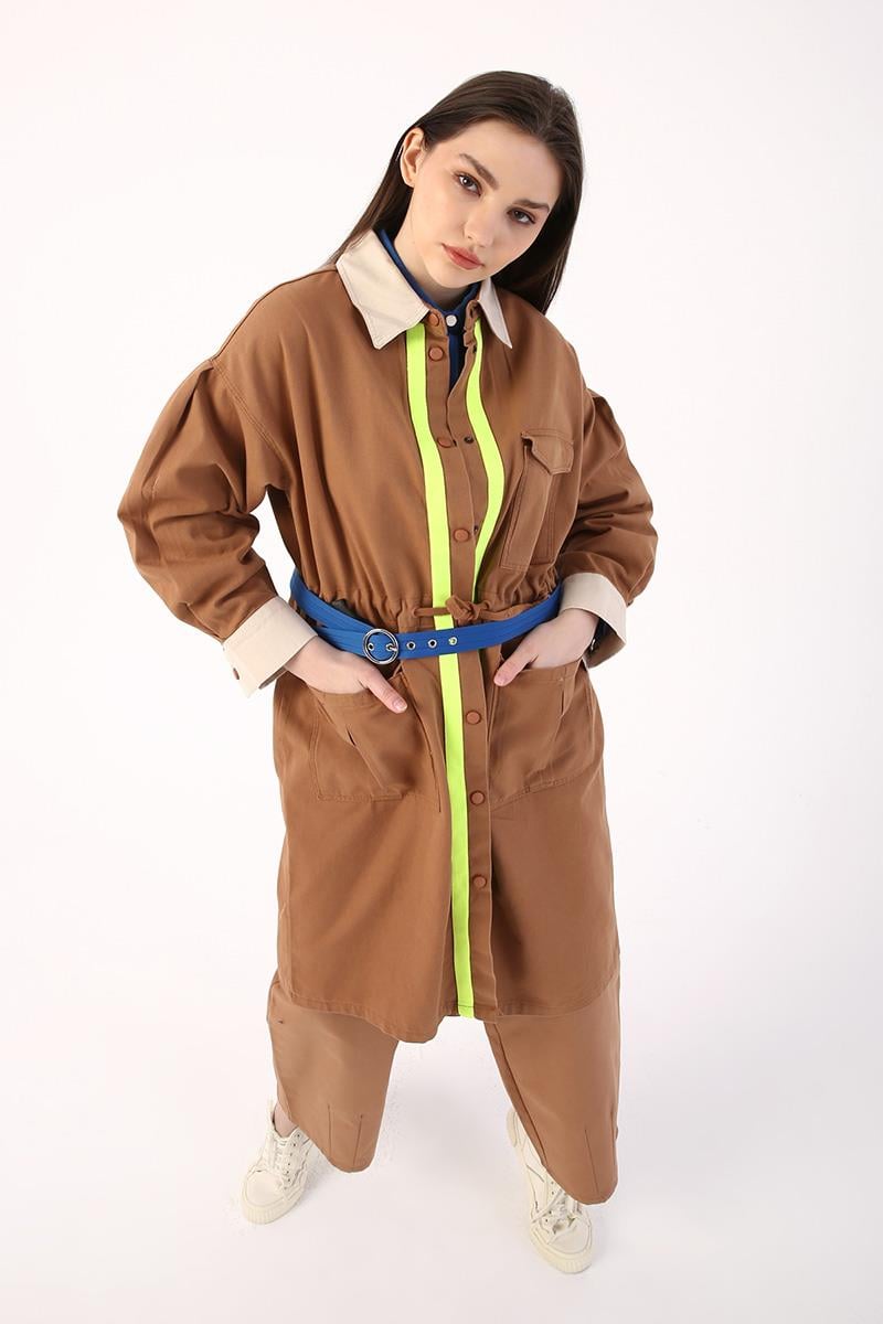 %100 Pamuk Neon Detaylı Çıtçıtlı Spor Trençkot