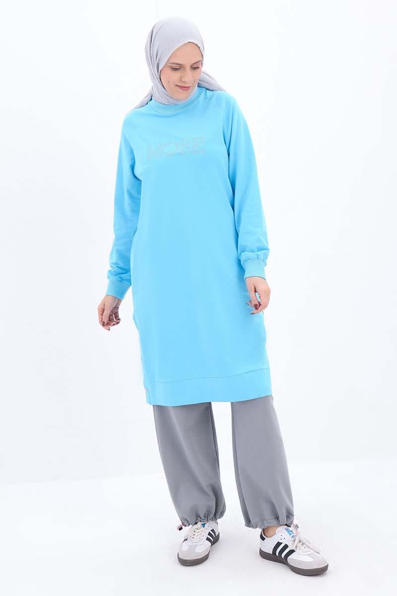 Pamuklu Nakışlı Sweat Tunik