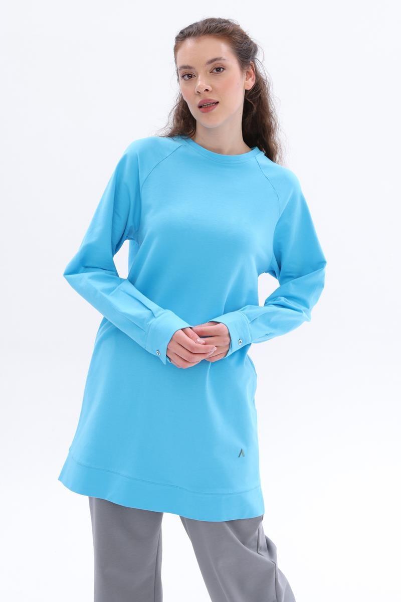 Pamuklu Reglan Kol Manşetli Yanları Yırtmaçlı Sweat Tunik