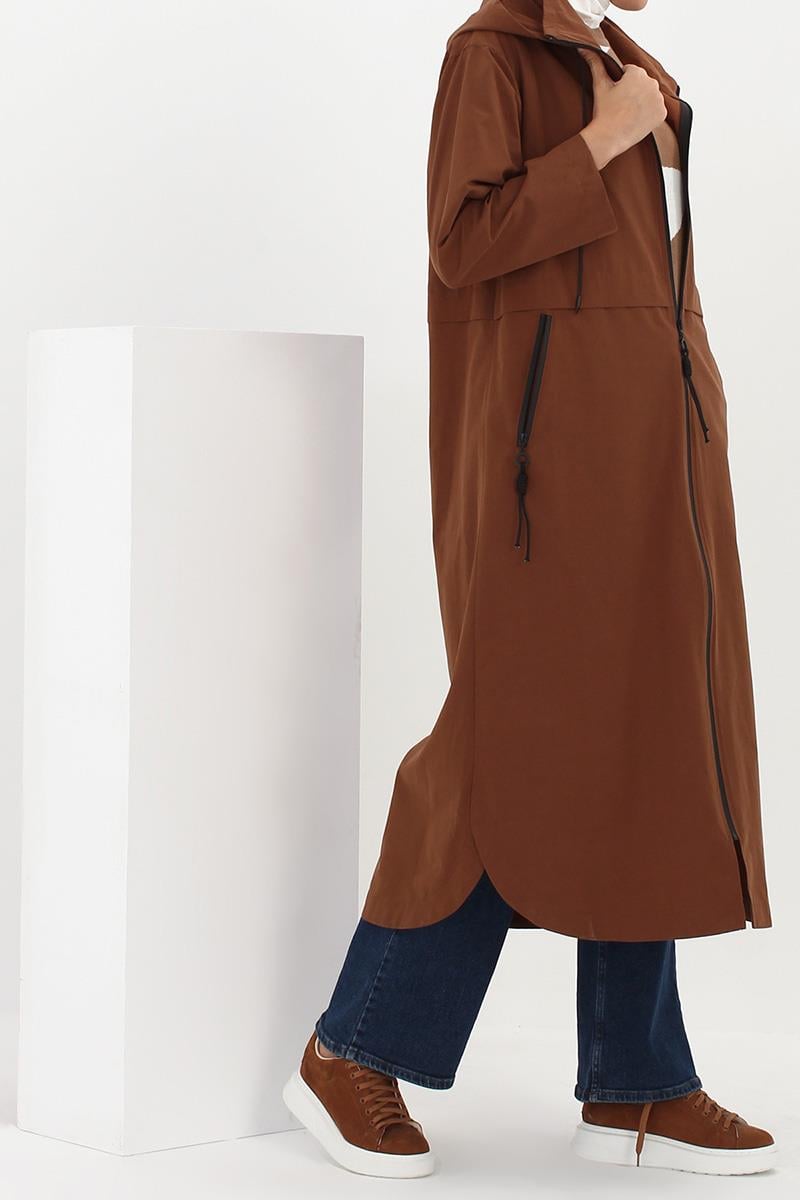 Hooded Zipper Front Trench Coat