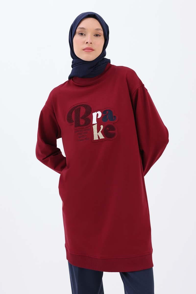 Vişne-APLİKE NAKIŞLI SWEAT TUNİK