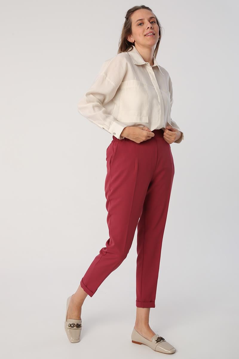 Elastic Waist Straight Pants