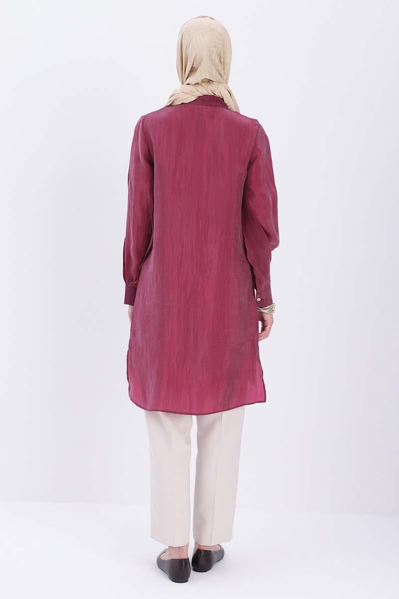 Dik Yakalı Kolu Pileli  Gömlek Tunik