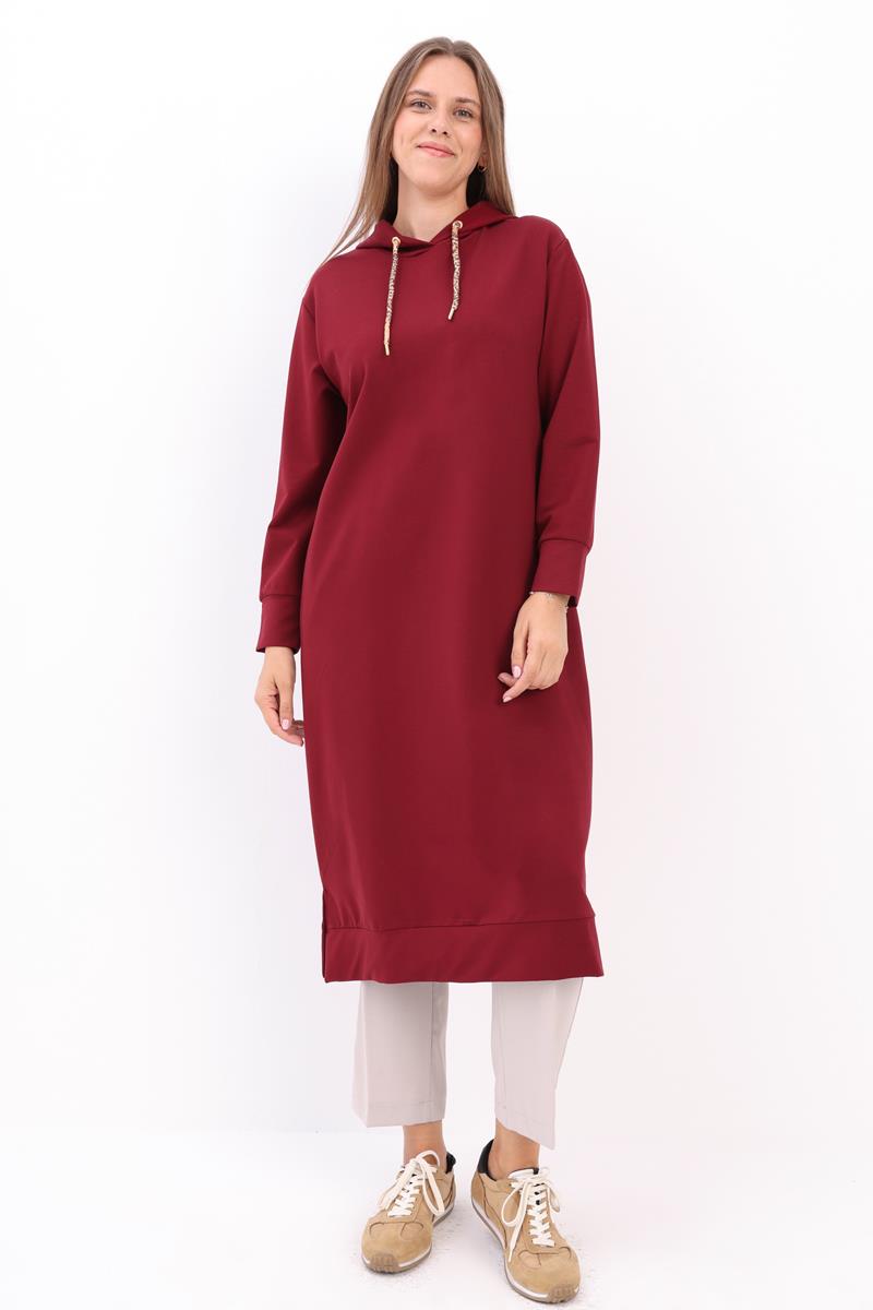 Leopar Bağcıklı Kapüşonlu Rahat Tunik