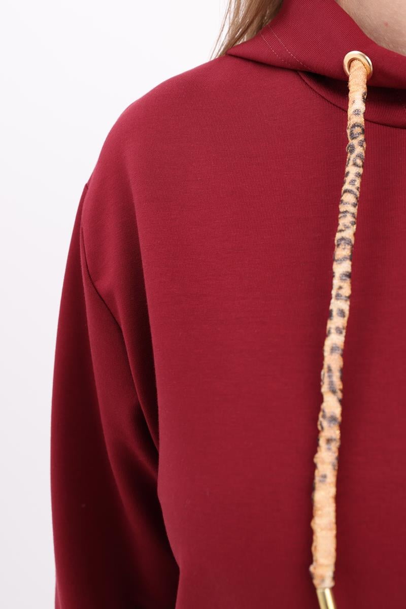 Leopard Lace-up Hooded Casual Tunic