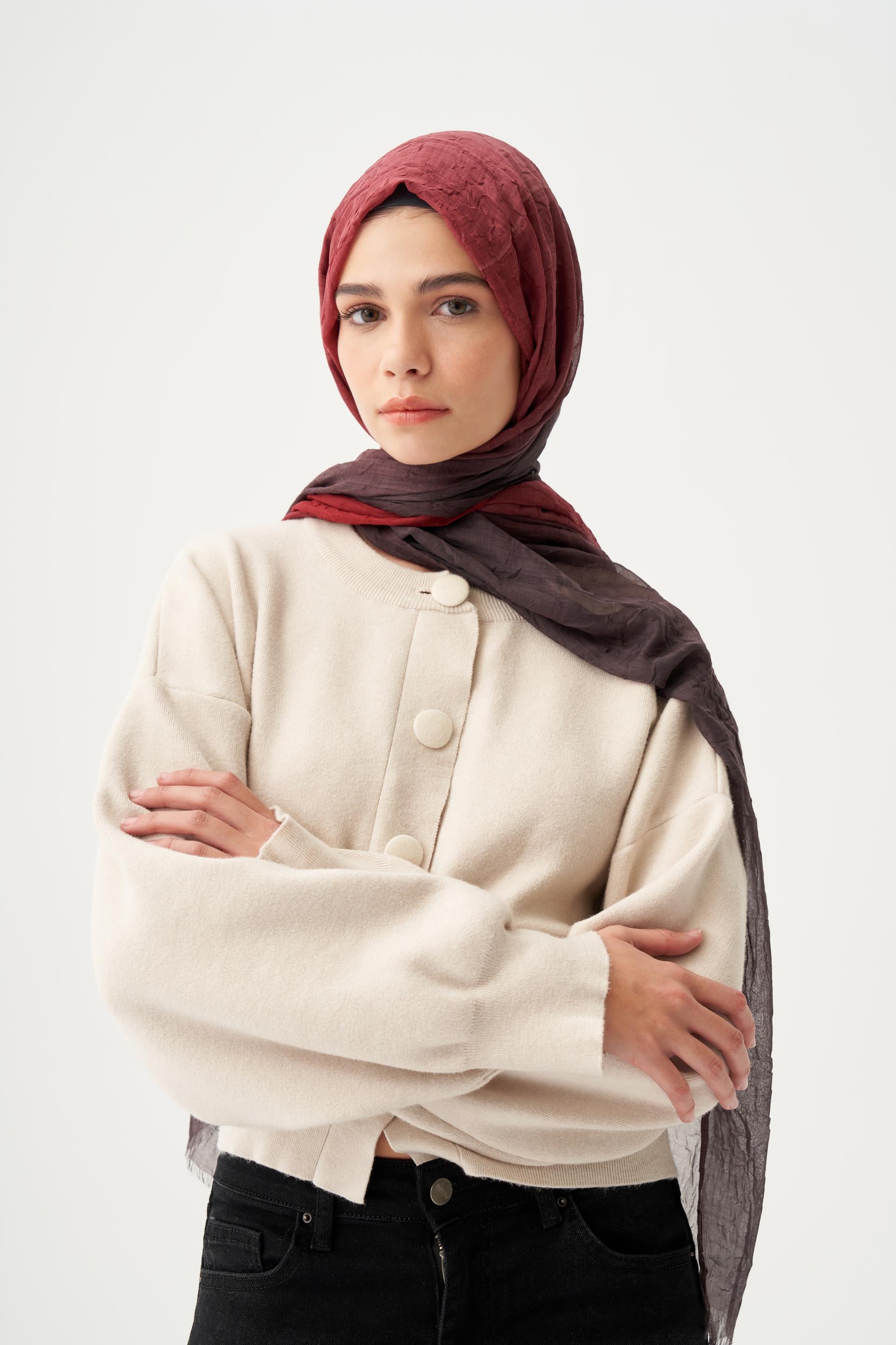 Vişne-Siyah-Degrade Geçişli Şal