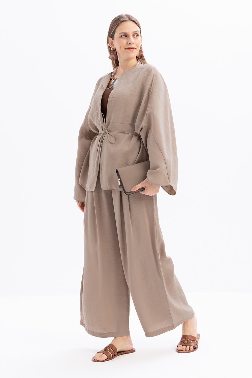 Vizon-Belden Bağcıklı Modal Kimono