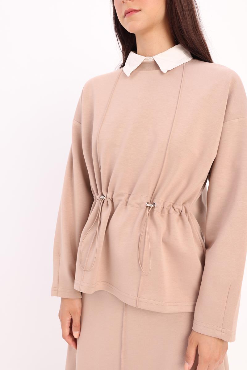 Beli Büzgülü Örme Etekli Takım