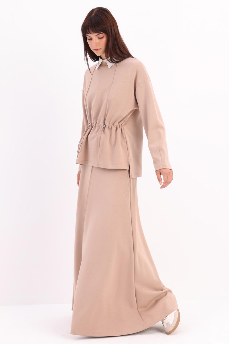 Beli Büzgülü Örme Etekli Takım