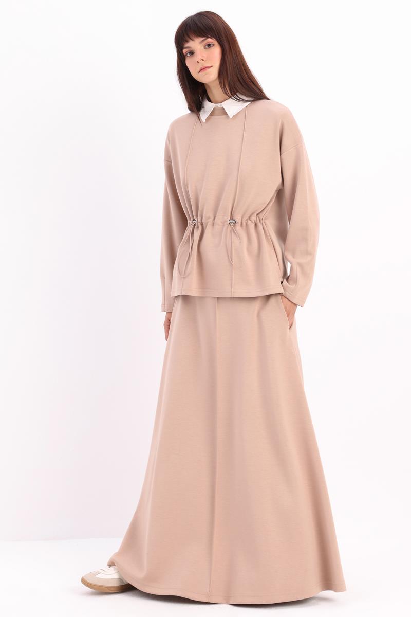 Knitted Skirt Suit With Shirred Waist