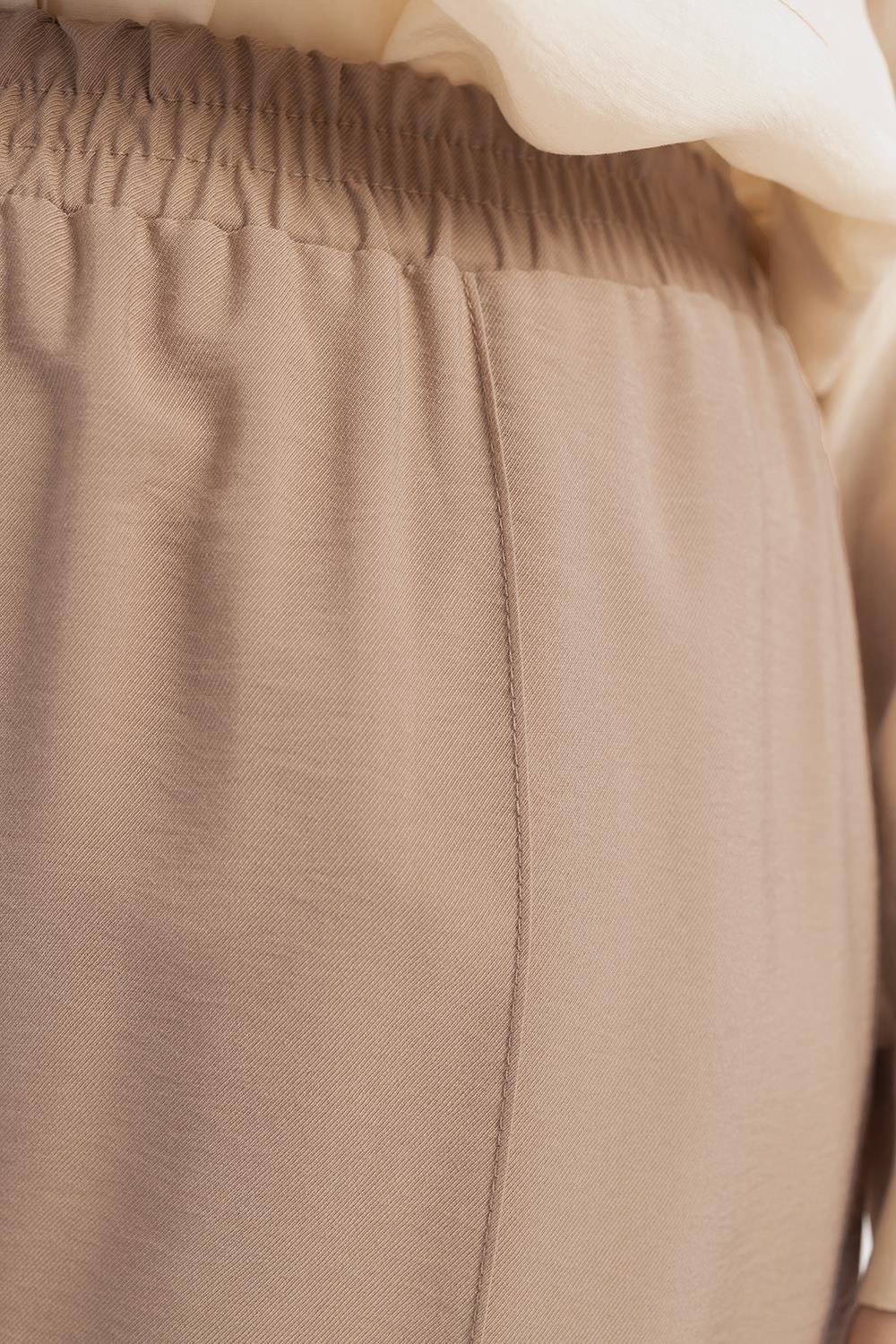 Vizon-Beli Lastikli Geniş Paça Pantolon