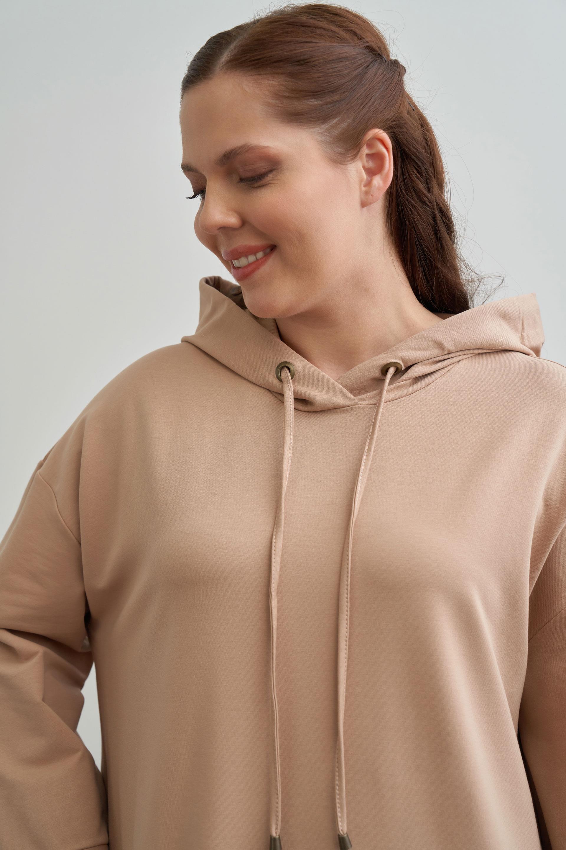 Vizon-Büyük Beden Kapüşonlu Likralı Basic Elbise