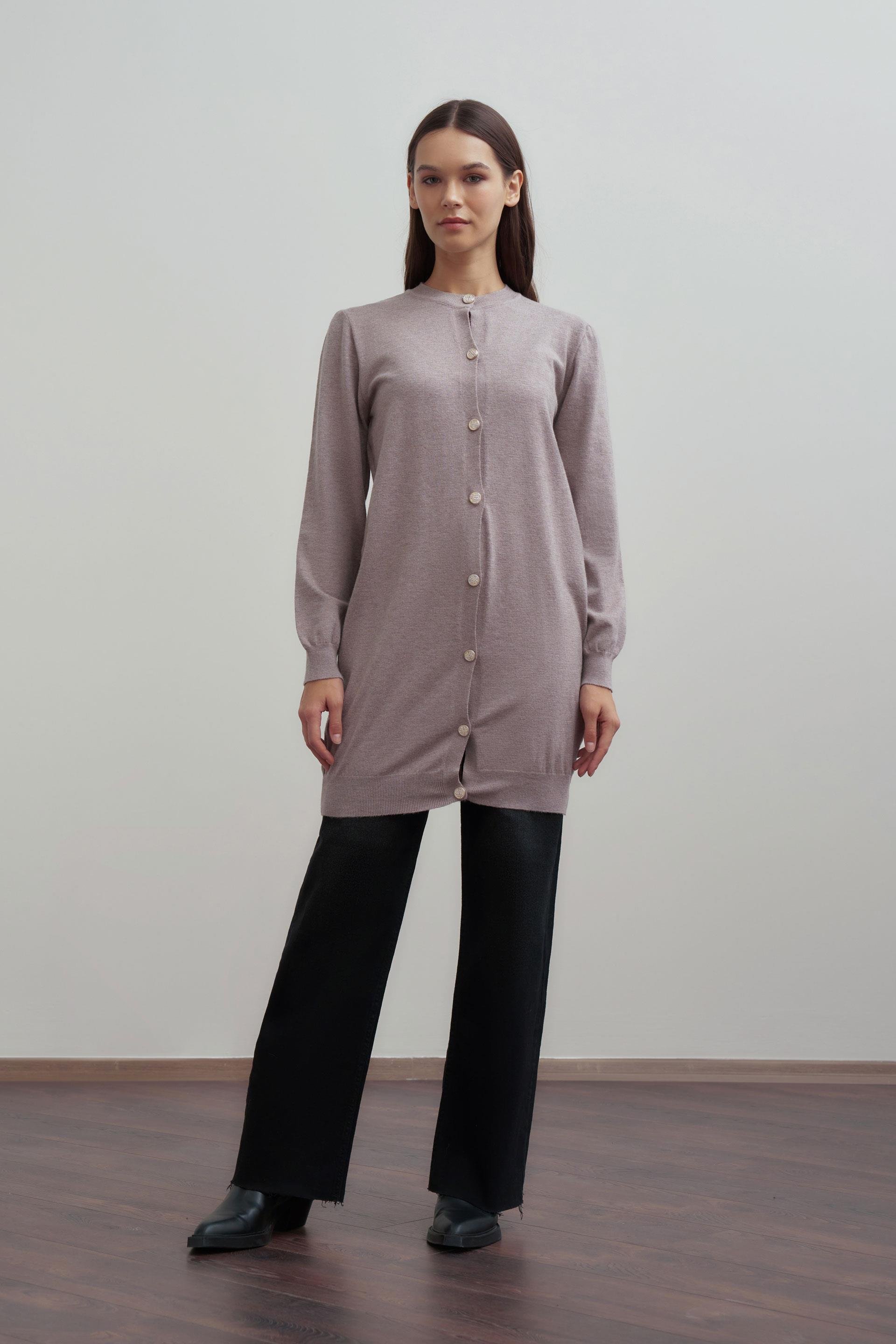 Vizon-Gold Dügmeli Uzun Triko Hırka