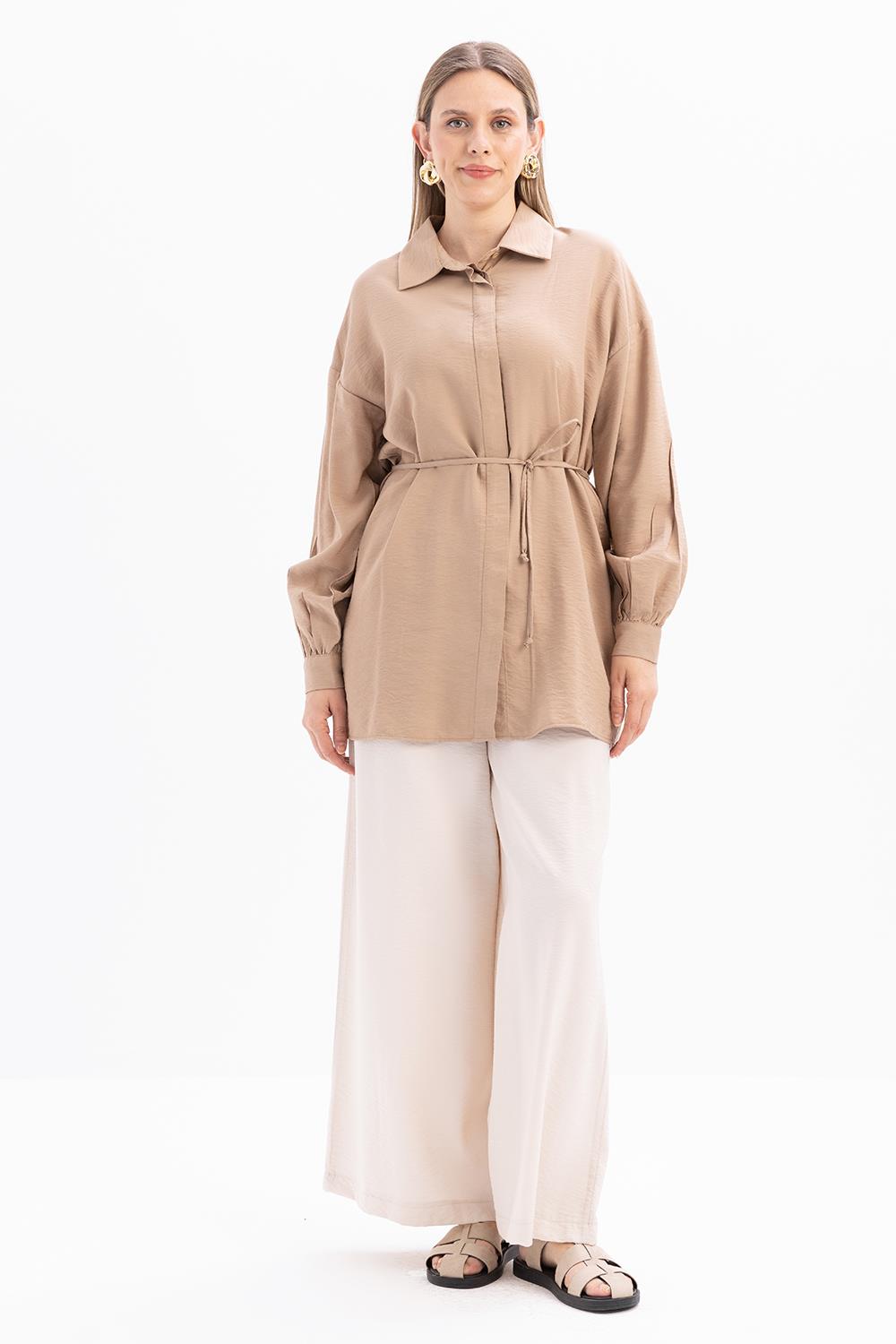 Vizon-İnce Kemerli Gömlek Tunik