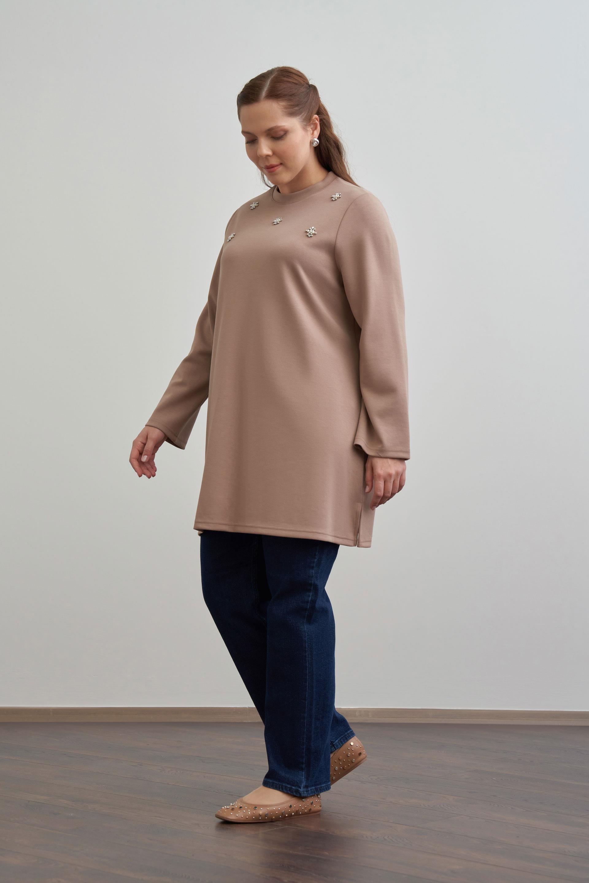 Vizon-İnci İşlemeli Tunik