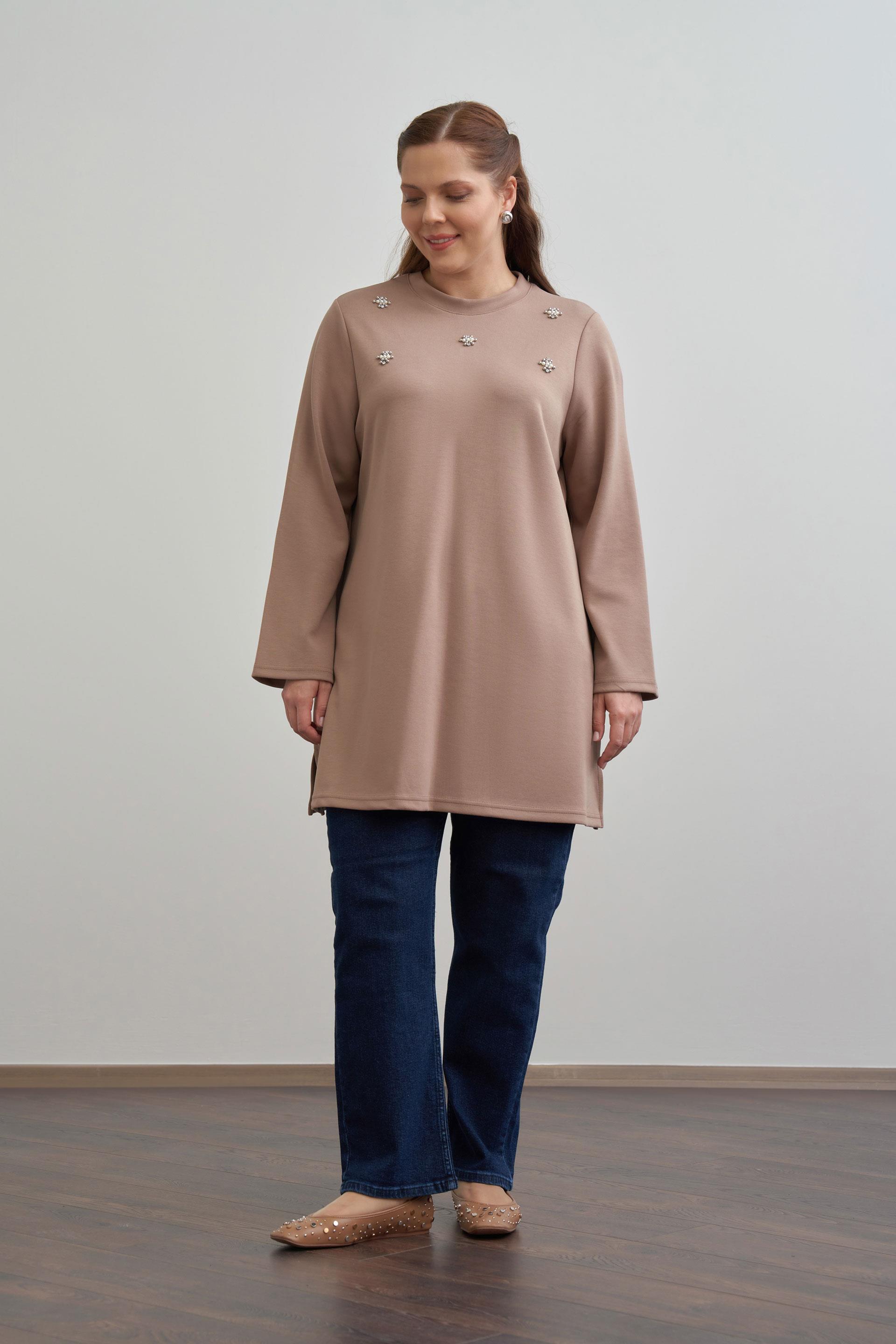 Vizon-İnci İşlemeli Tunik