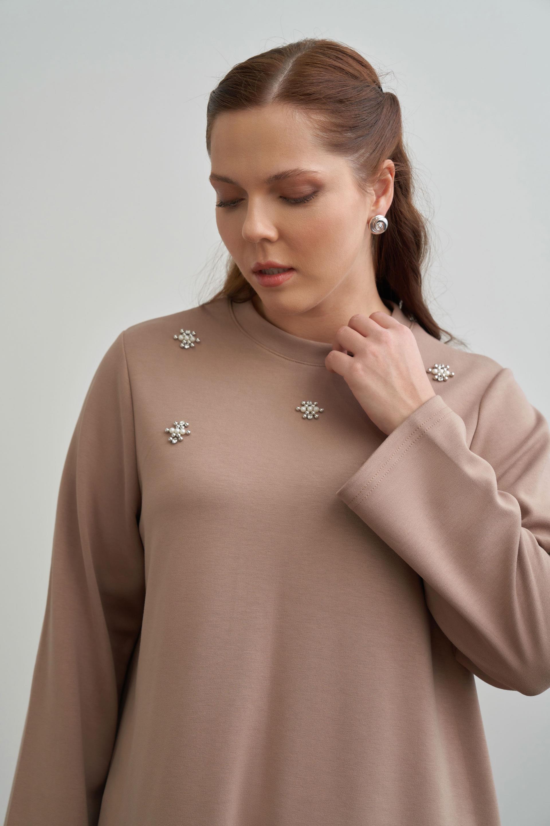 Vizon-İnci İşlemeli Tunik