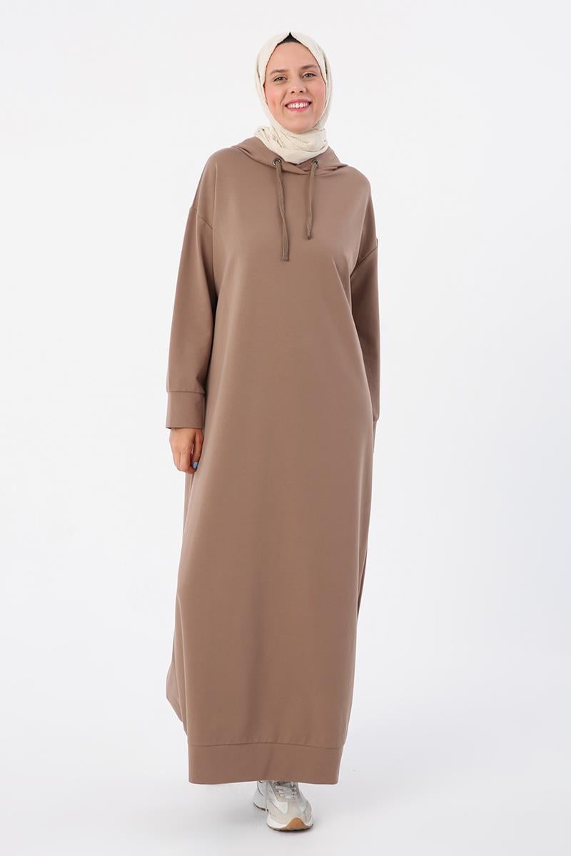 Vizon-Kapüşonlu Likralı Örme Elbise