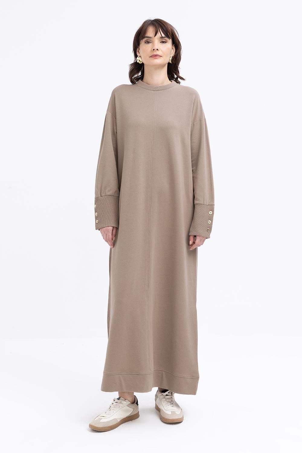 Vizon-Manşeti Kalın Ribanalı Düğme Detaylı Elbise