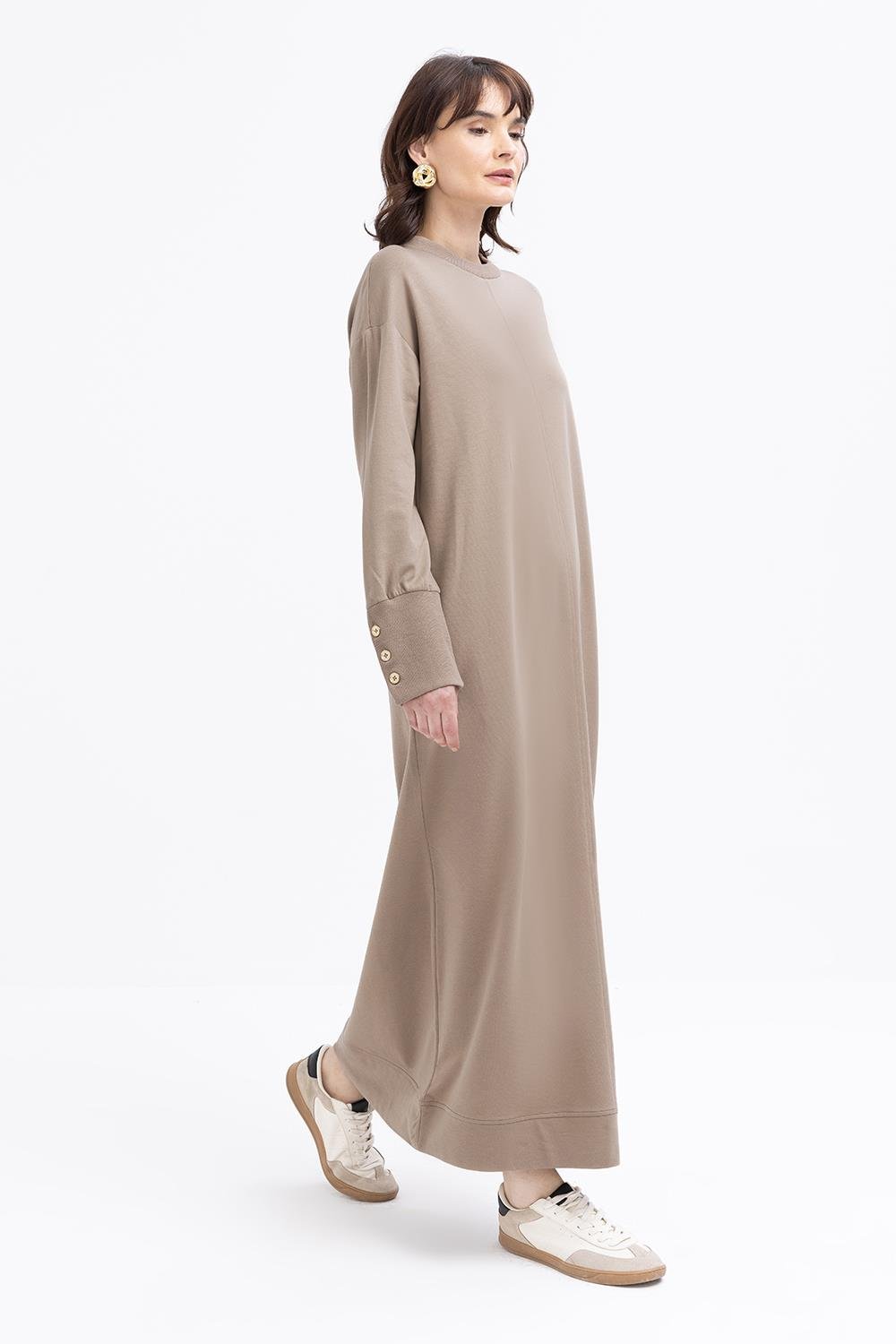 Vizon-Manşeti Kalın Ribanalı Düğme Detaylı Elbise