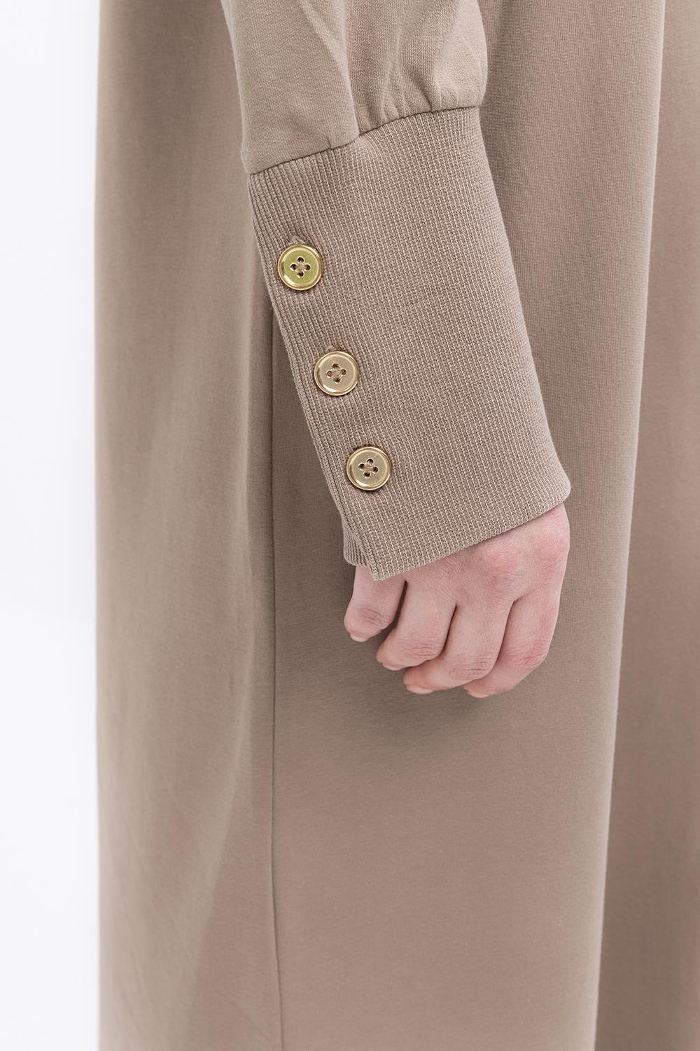 Vizon-Manşeti Kalın Ribanalı Düğme Detaylı Elbise