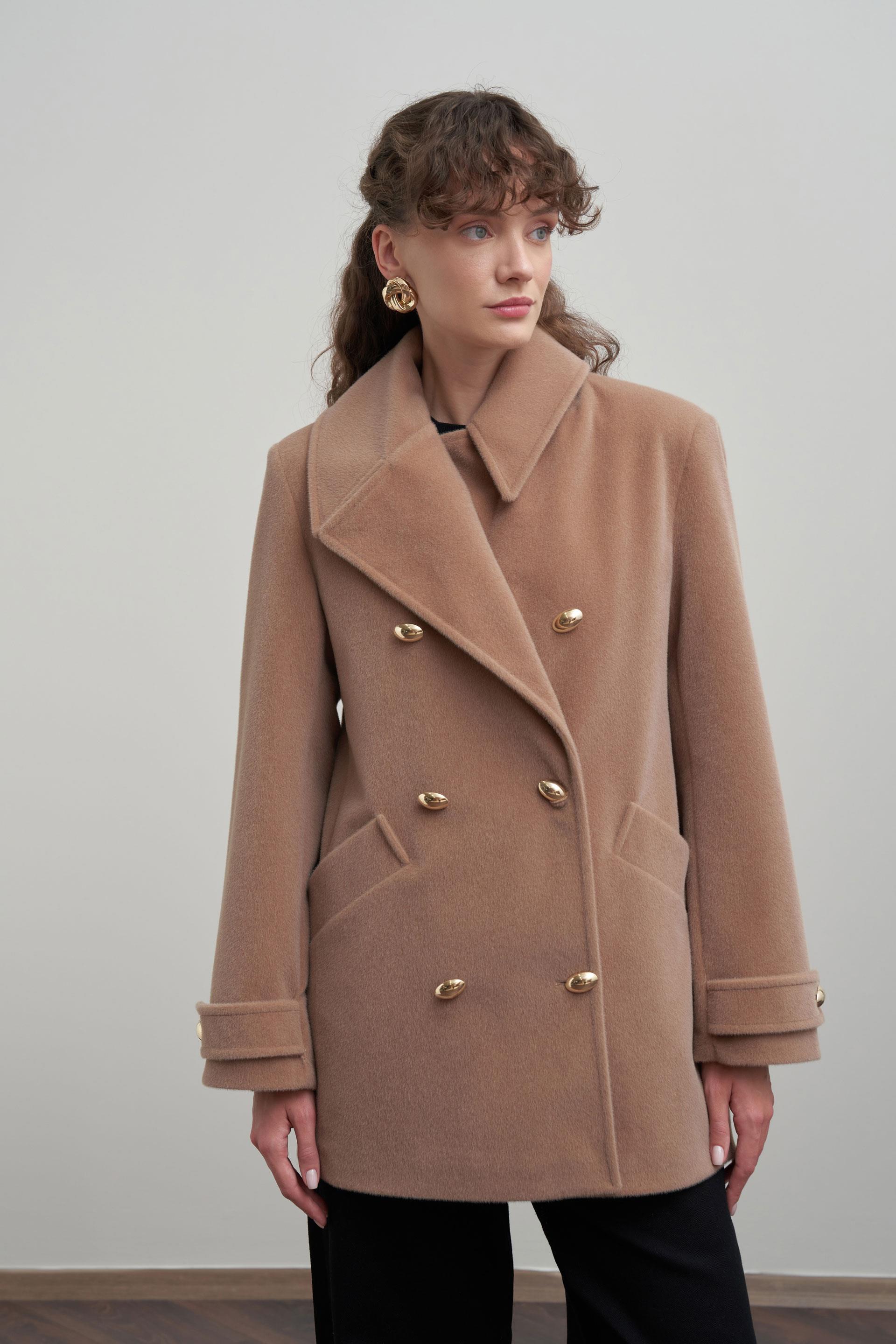 Vizon Melanj-Gold Dügmeli Kaşe Kaban