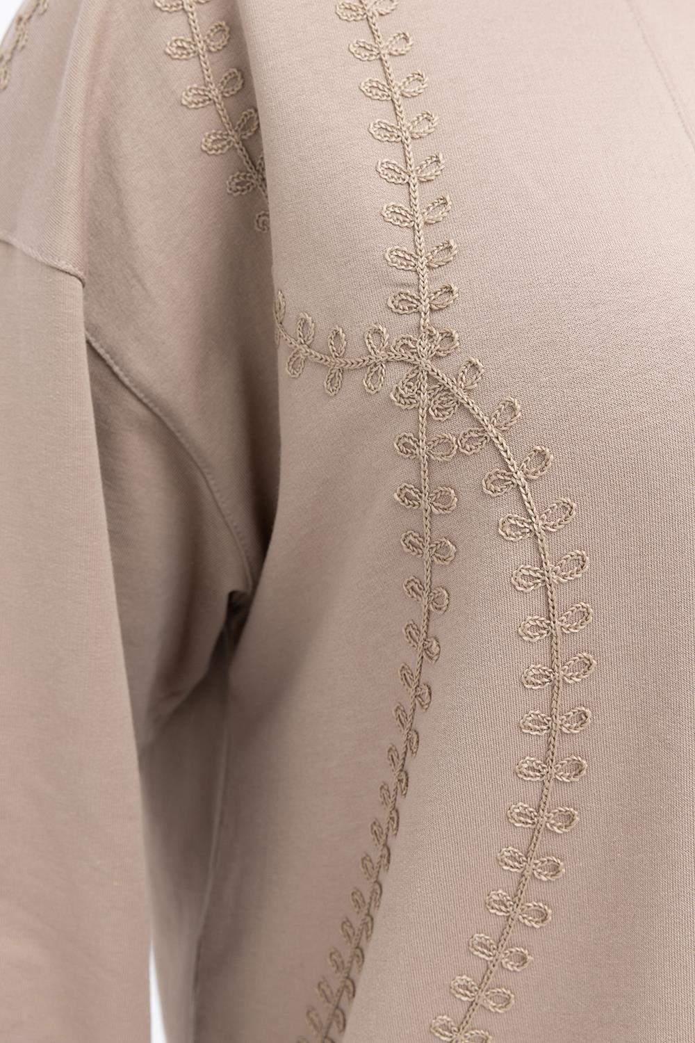 Vizon-Nakışlı Bisiklet Yaka Büyük Beden Tunik