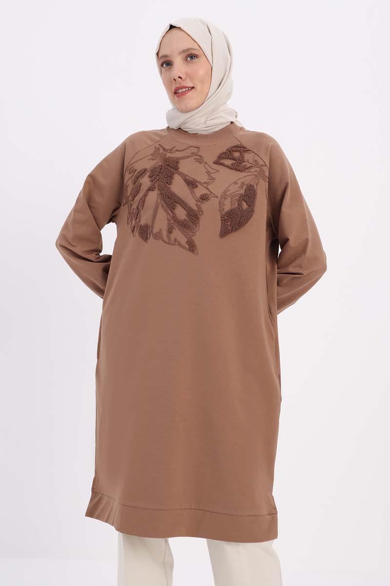 Cepli Reglan Kol Nakışlı Sweat Tunik
