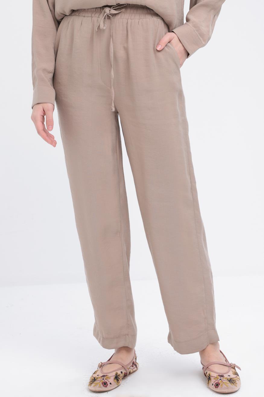 Vizon-Nervürlü Yırtmaçlı Modal Pantolonlu Takım