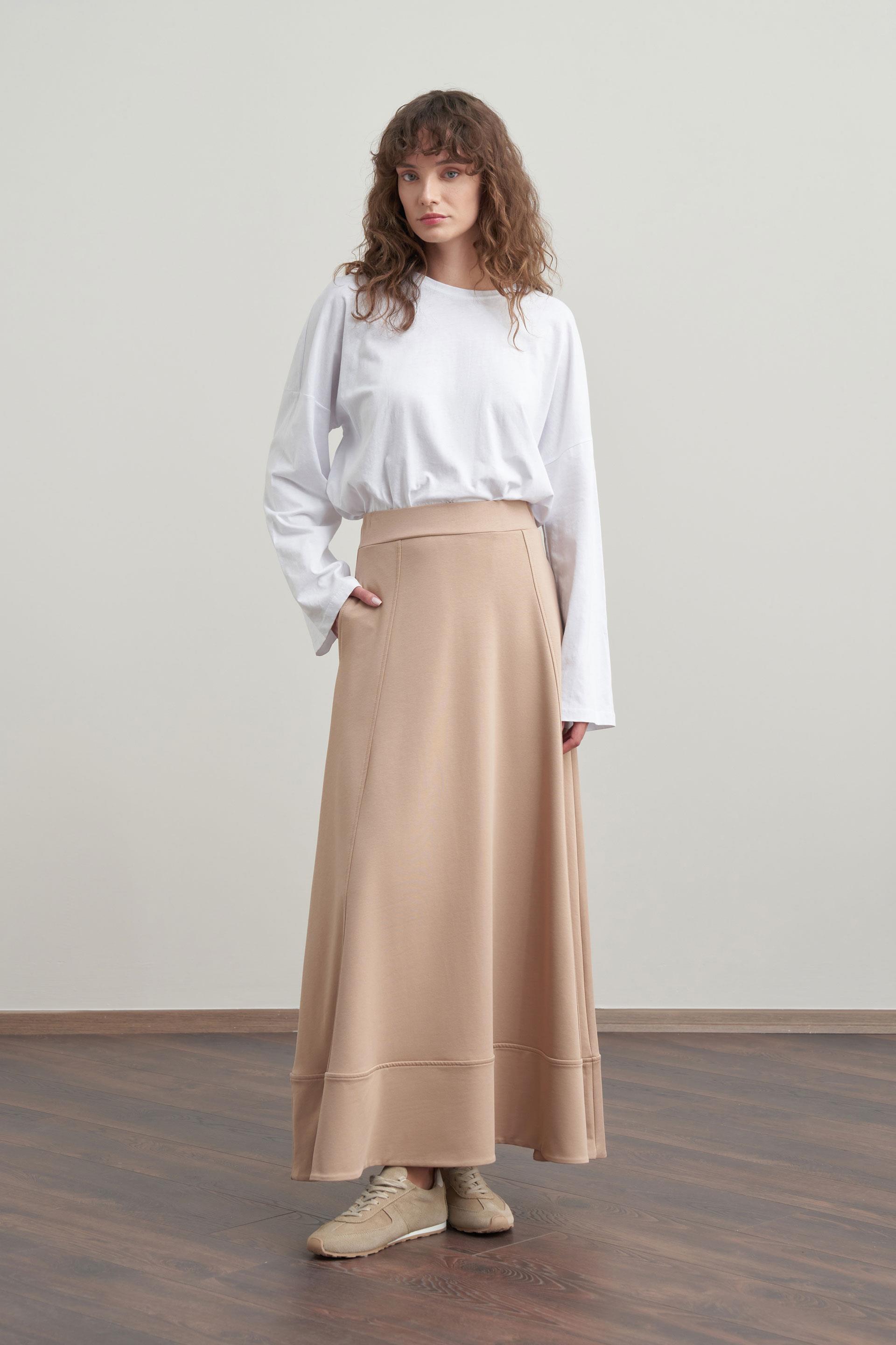 Vizon-Pamuklu Etek Ucu Bantlı Çan Etek