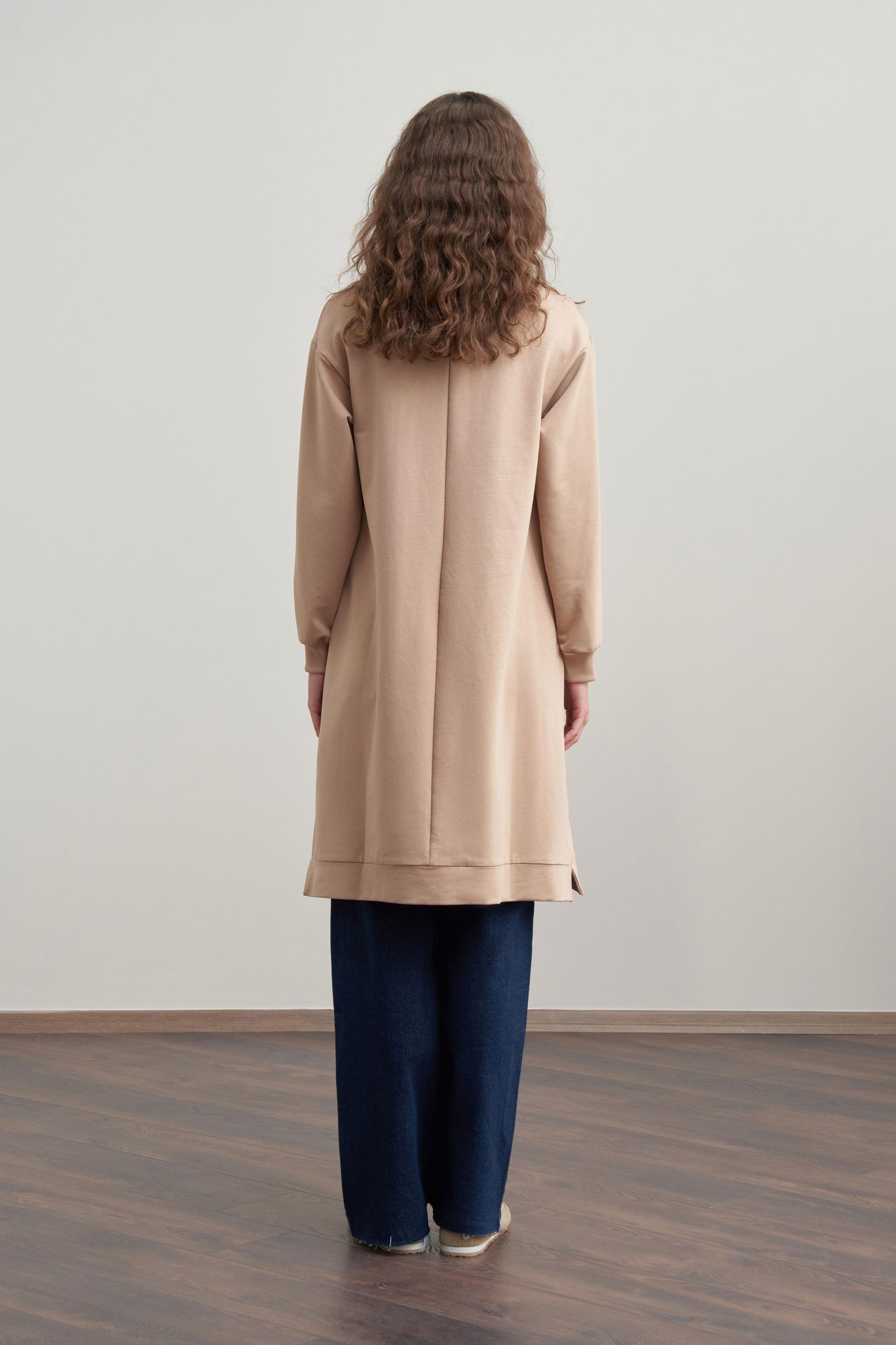 Vizon-Pamuklu Nakışlı Uzun Tunik