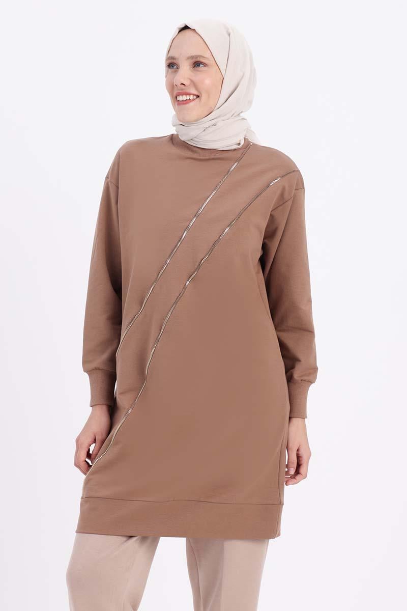 Süs Fermuarlı Büyük Beden Sweat Tunik