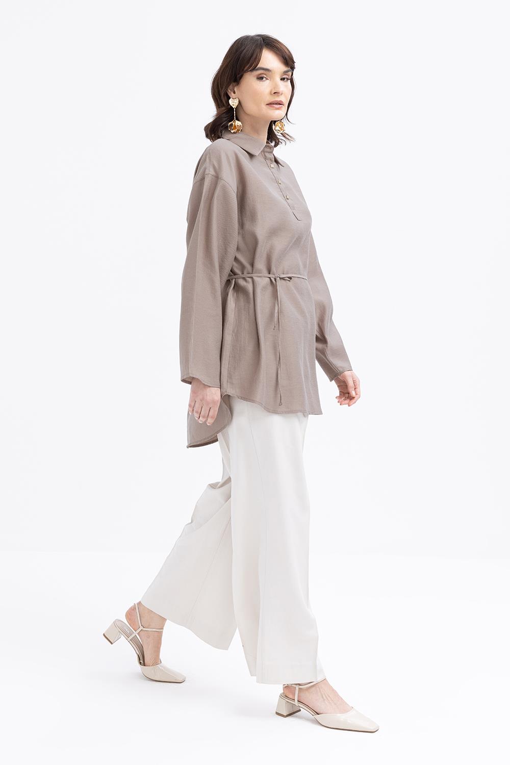 Vizon-Yarım Patlı Beli Bağcıklı Tunik