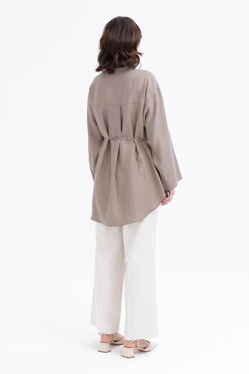 Vizon-Yarım Patlı Beli Bağcıklı Tunik