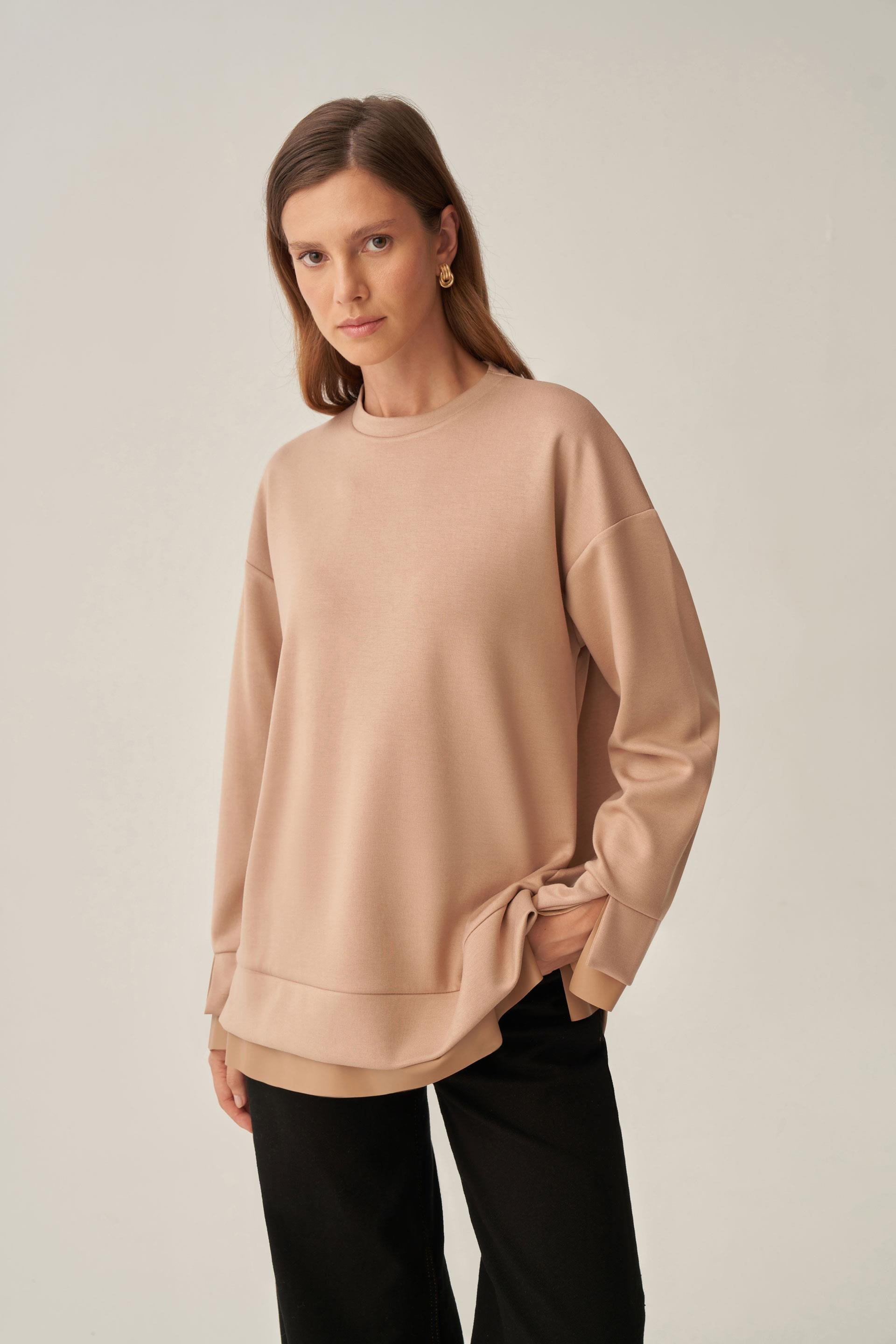 Vizon-Yumuşak Dokulu Deri Garnili Tunik