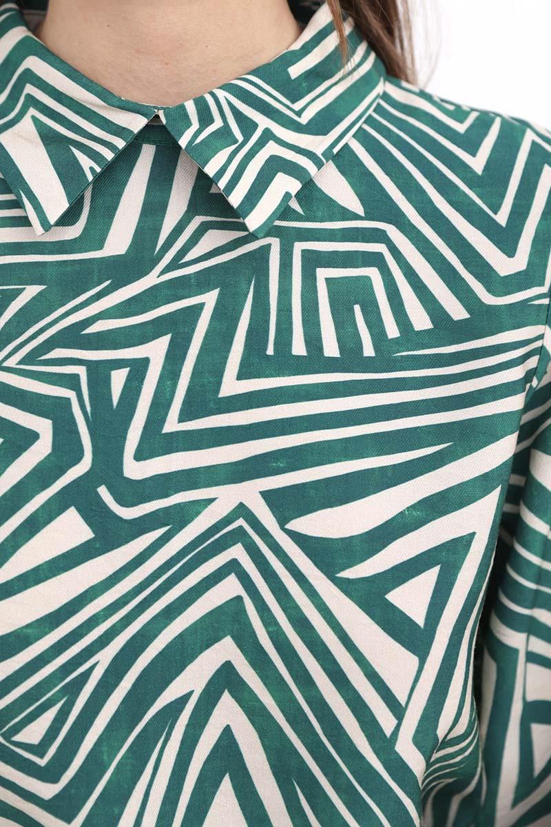 Desenli Gömlek Yaka Elbise