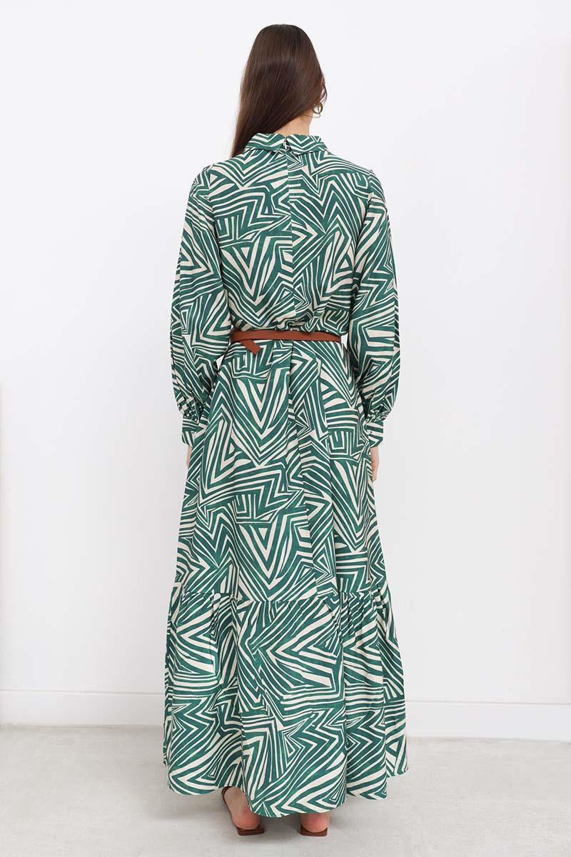 Desenli Gömlek Yaka Elbise