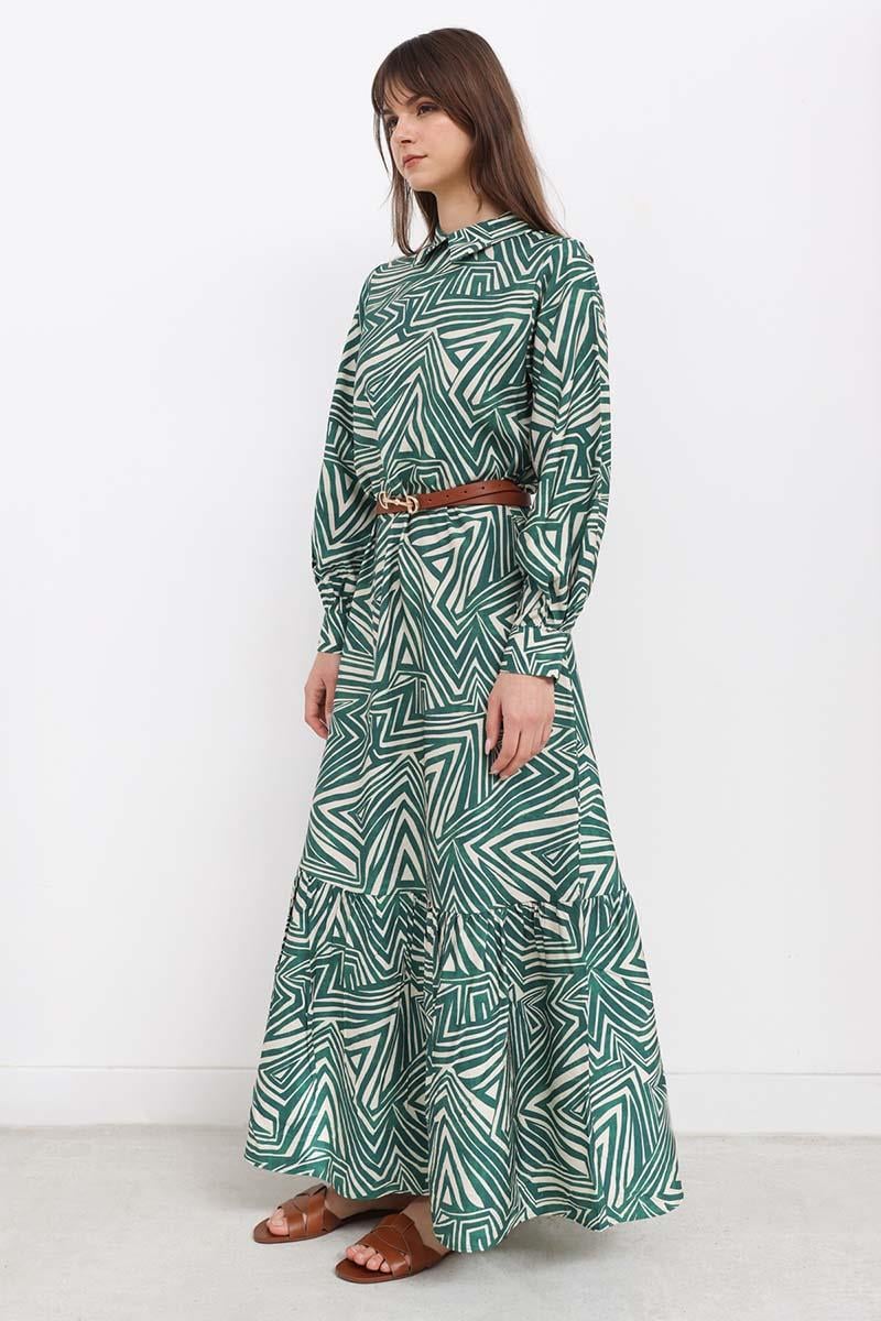 Desenli Gömlek Yaka Elbise