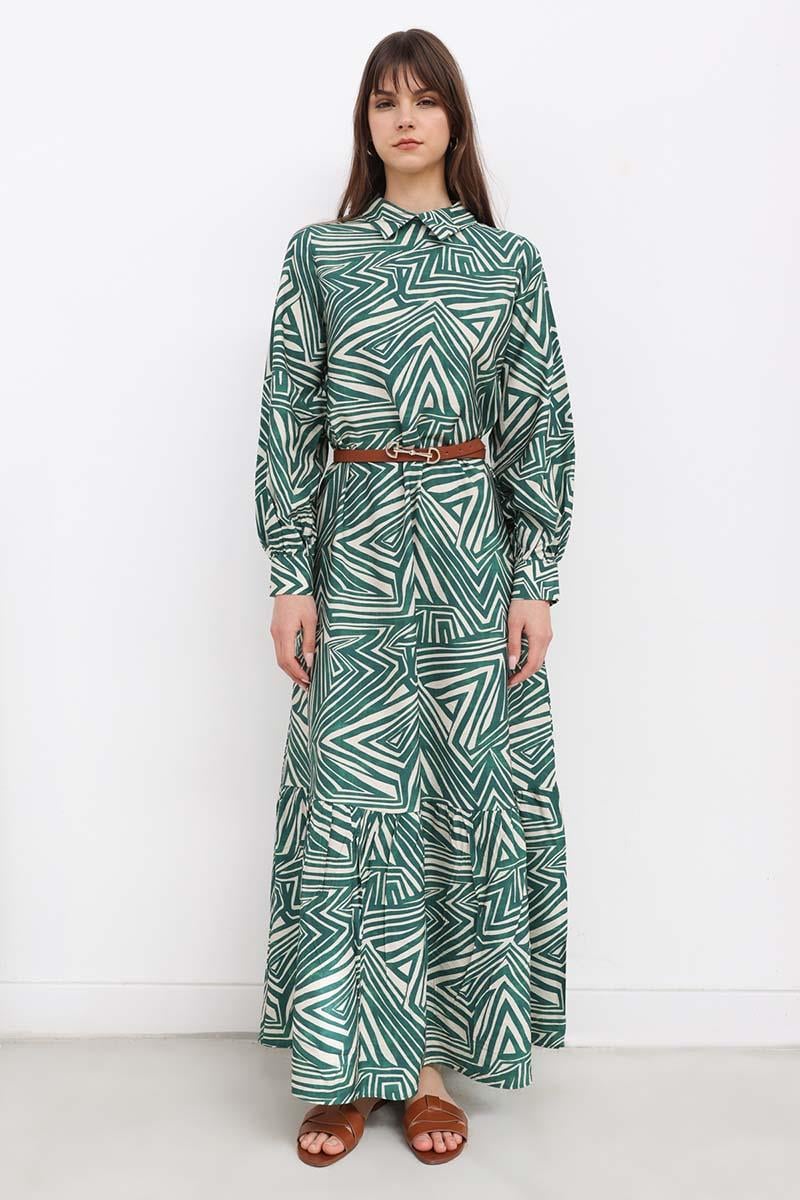 Desenli Gömlek Yaka Elbise