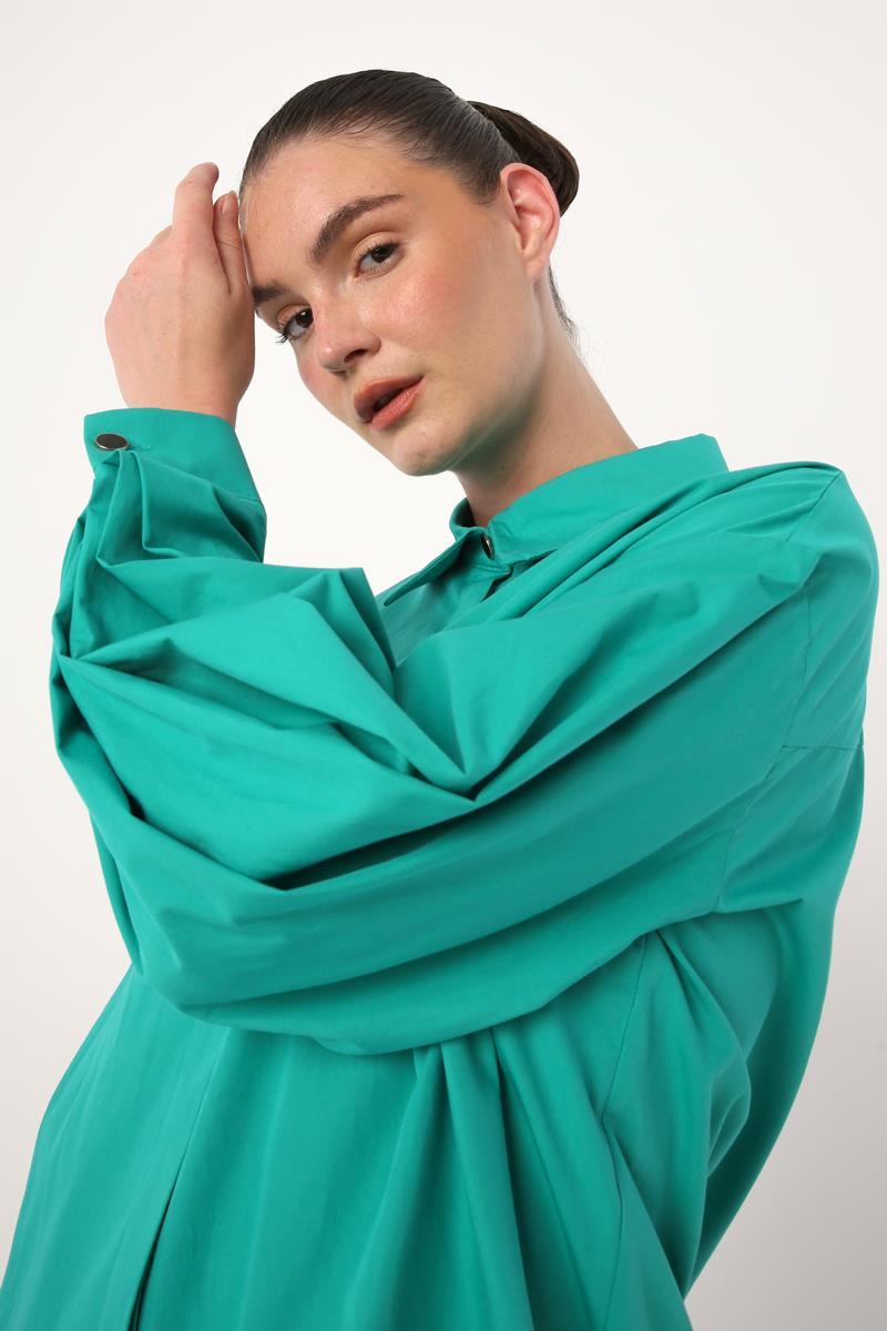 Oversize Kol Pile Detaylı Gömlek Tunik