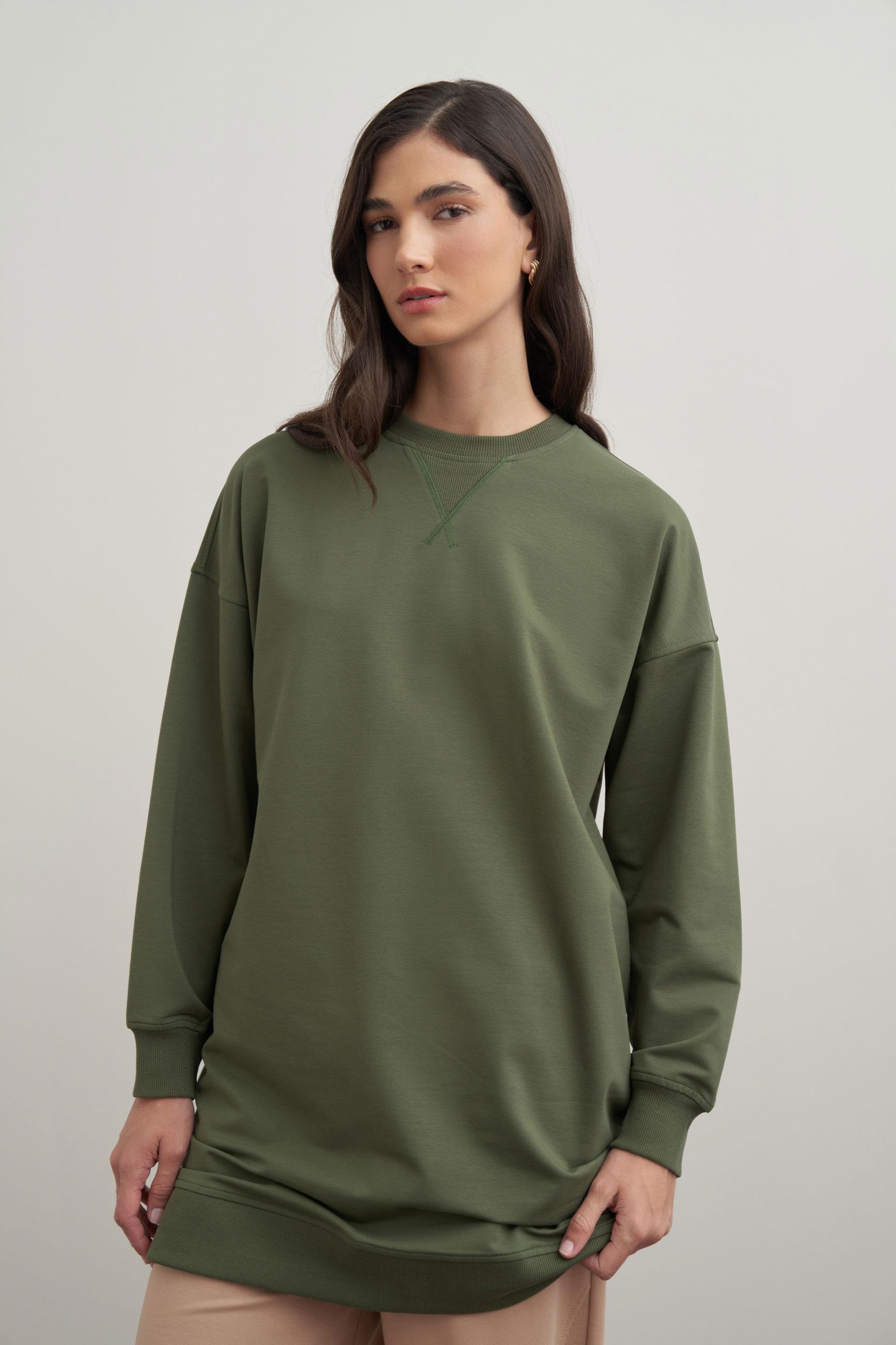 Yeşil-Pamuklu Kaşkorse Detaylı Sweatshirt