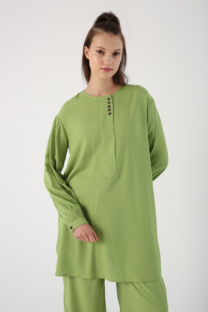 Slits on the Sides Viscose Wide-Pleat Comfortable Fit Tunic