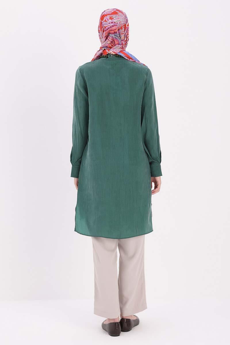 Dik Yakalı Kolu Pileli  Gömlek Tunik