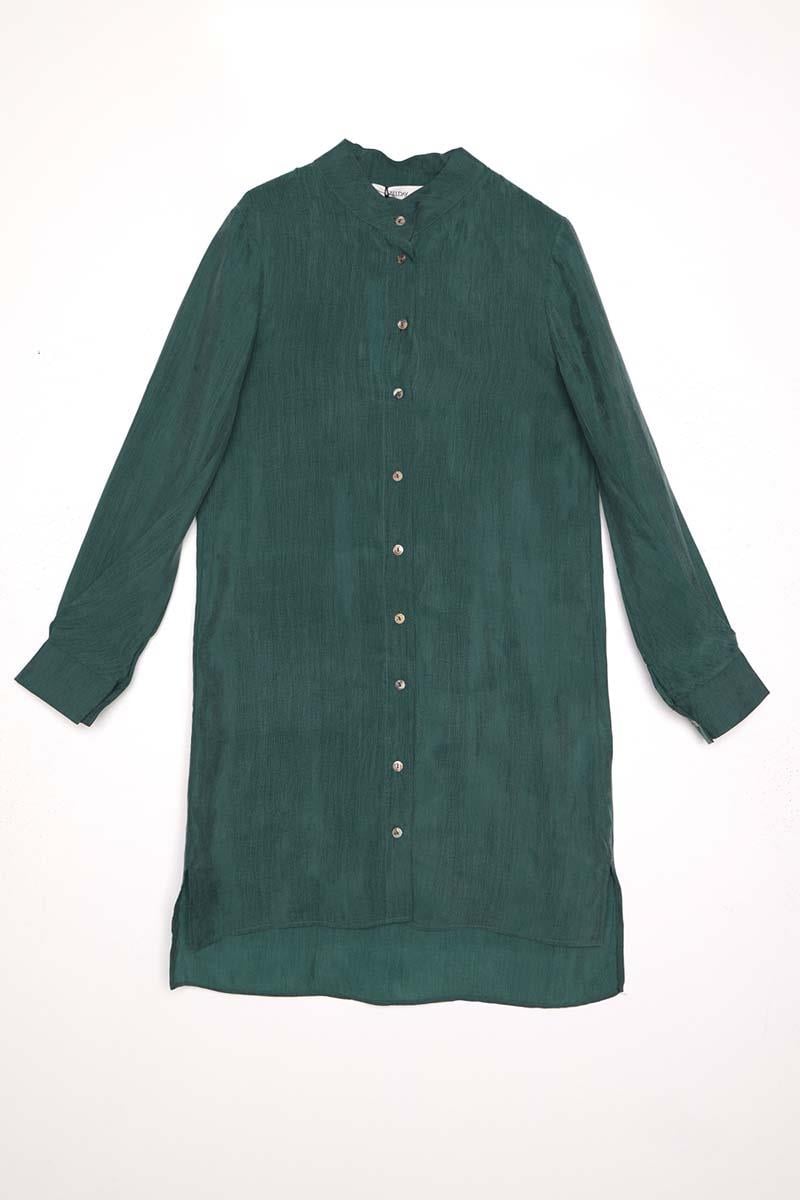 Dik Yakalı Kolu Pileli  Gömlek Tunik