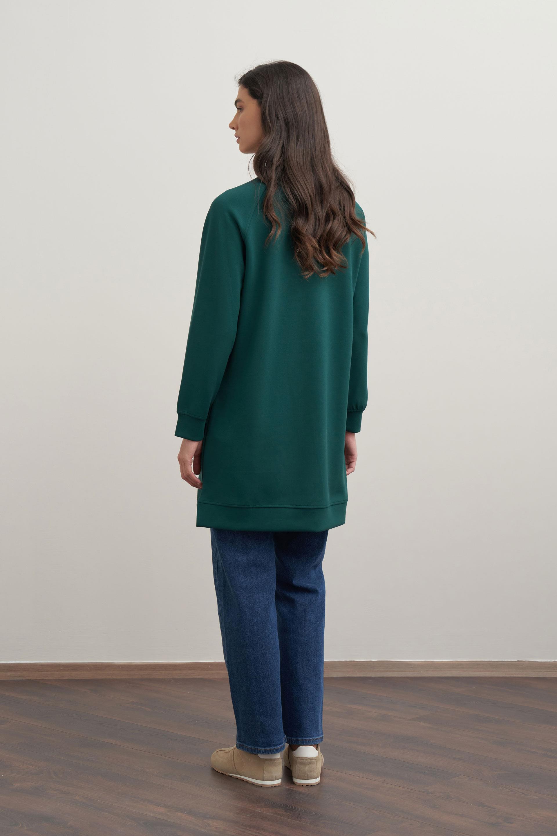 Zümrüt-Yumuşak Dokulu Baskılı Reglan Tunik