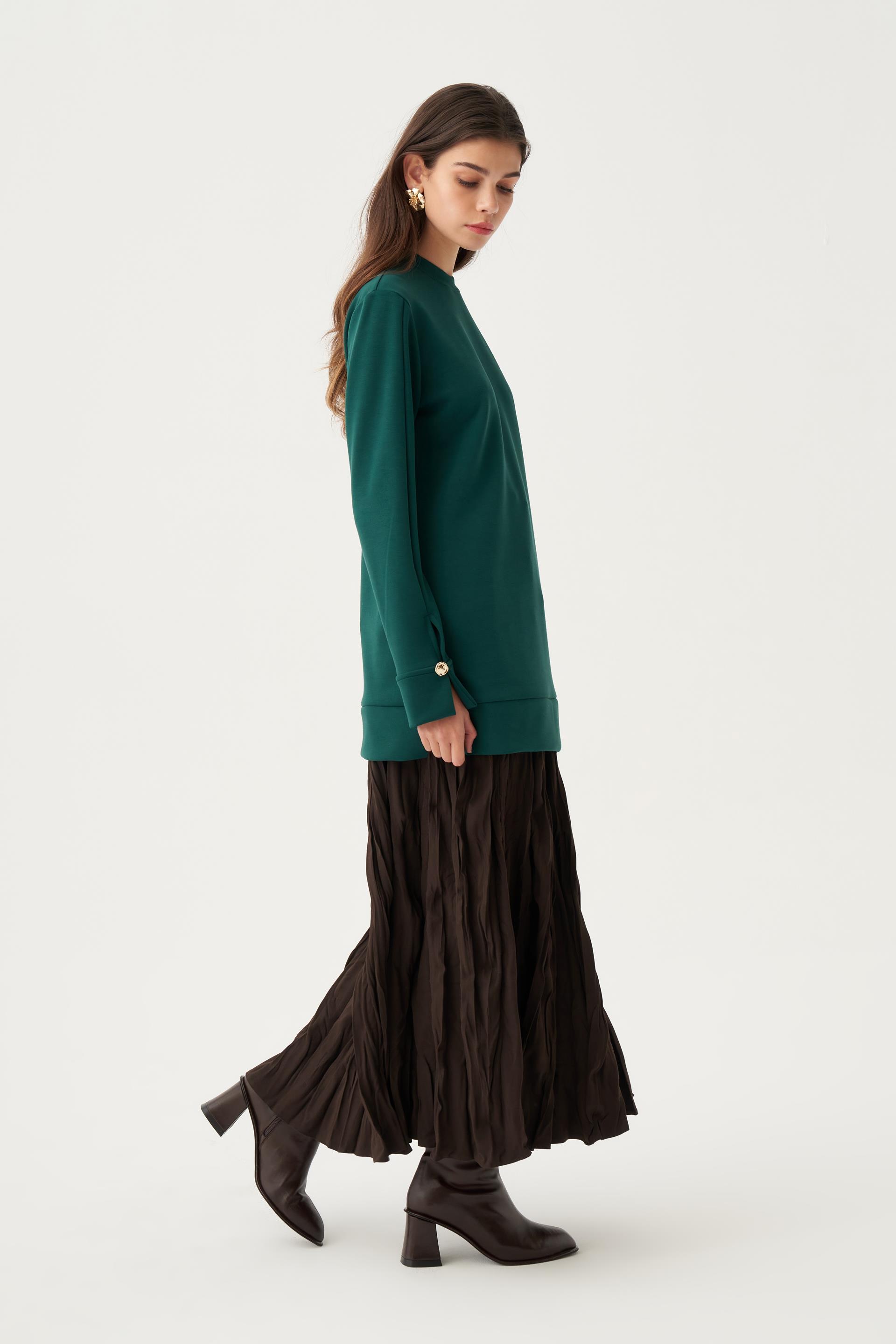 Zümrüt-Yumuşak Dokulu Gold Dügmeli Sweatshirt